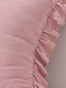 1 件仿麂皮荷叶边枕套或腰垫套，清新花卉蕾丝边纯色，适用于客厅、沙发、卧室装饰（不含内衬） - 粉色 - 查看 4