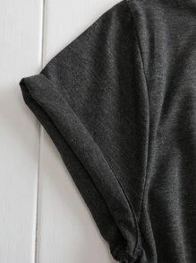 SHEIN LUNE Camiseta con estampado tropical con letra - Gris Oscuro - Ver 3