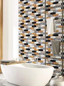 1pc PVC 3D Wall Panel, Brick Pattern Waterproof Self Adhesive 3D Wall Covering For Bathroom - Multicolor - View 1