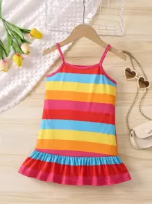 Toddler Girls Rainbow Striped Ruffle Hem Cami Dress - Multicolor - View 1