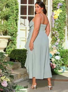 SHEIN Belle Plus 1pc Ruffle Trim Cami Bridesmaid Dress - Mint Green - View 2