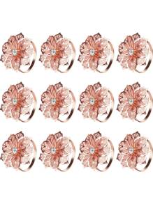 4pcs/set Stainless Steel Napkin Ring, Creative Rhinestone & Flower Decor Napkin Holder Ring For Party - Champagne - View 1