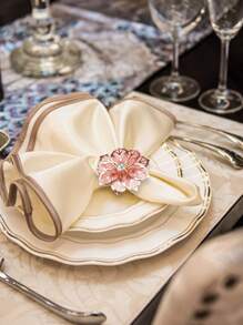 4pcs/set Stainless Steel Napkin Ring, Creative Rhinestone & Flower Decor Napkin Holder Ring For Party - Champagne - View 2