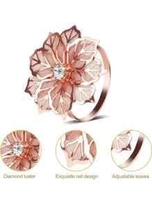 4pcs/set Stainless Steel Napkin Ring, Creative Rhinestone & Flower Decor Napkin Holder Ring For Party - Champagne - View 4