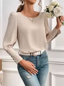 SHEIN Frenchy 鏤空蕾絲花邊泡泡袖襯衫