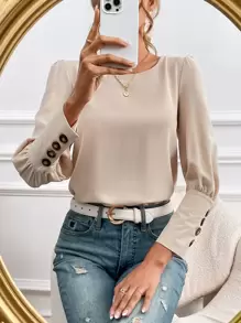 SHEIN Frenchy 鏤空蕾絲花邊泡泡袖襯衫