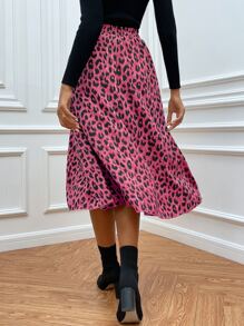 SHEIN LUNE Leopard Print Flare Skirt Without Belt - Hot Pink - View 2