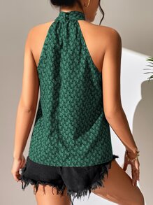 SHEIN Unity Allover Print Crisscross Halter Top - Dark Green - View 2