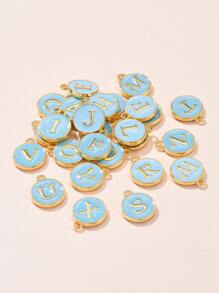 26pcs/set Alloy Enamel Charms Enamelled Sequins Flat Round with Alphabet Letter A~Z Turquoise Light Sky Blue Letter Detail Round DIY Pendant - Baby Blue - View 1
