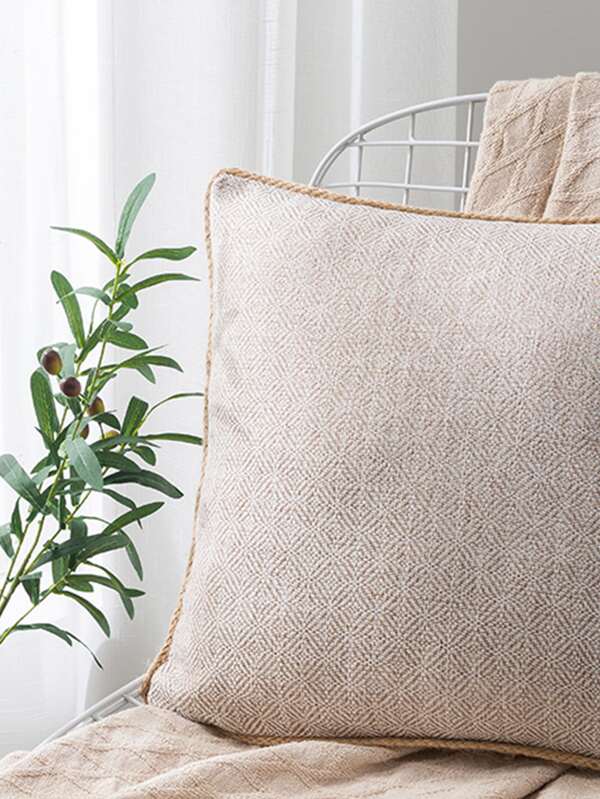 1pc Contrast Trim Cushion Cover Without Filler, Minimalist Woven Fabric