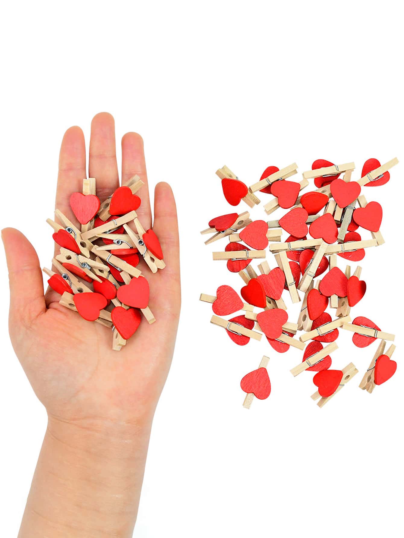 LWR CRAFTS Mini Mollette In Legno Con Cuore Rosso, 48 Pezzi In Scatola, Lunghezza 2,5 Cm, Per Scrapbooking E Decorazioni - 6