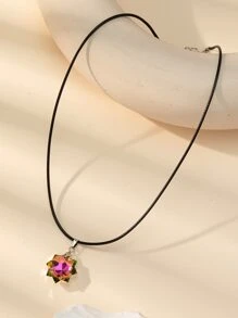 Rhinestone Decor Flower Charm Necklace - Multicolor - View 1