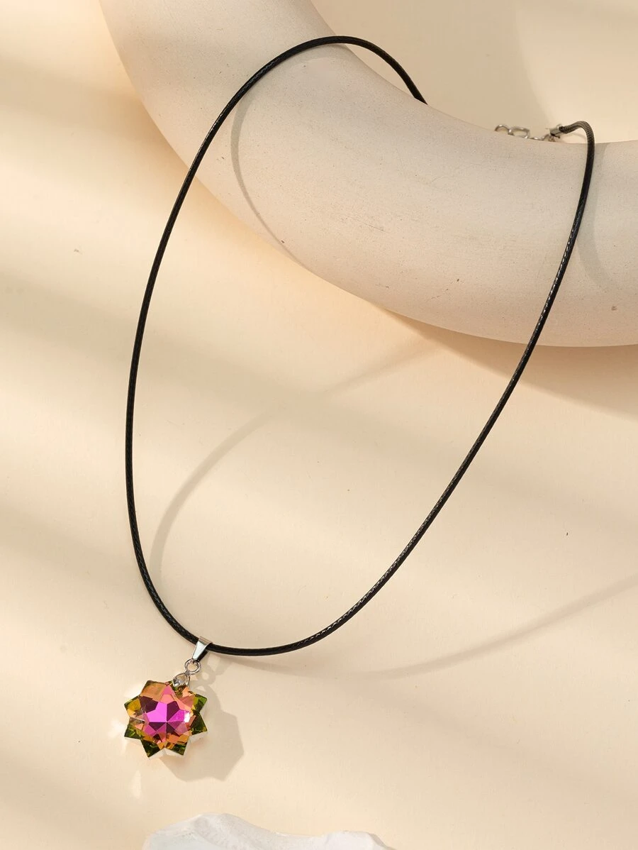 Rhinestone Decor Flower Charm Necklace - Multicolor - View 1
