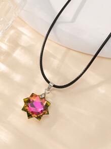 Rhinestone Decor Flower Charm Necklace - Multicolor - View 2