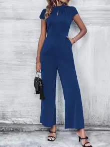 SHEIN Clasi Keyhole Neckline Wide Leg Jumpsuit - Blue - View 1