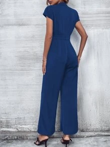 SHEIN Clasi Keyhole Neckline Wide Leg Jumpsuit - Blue - View 2