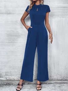 SHEIN Clasi Keyhole Neckline Wide Leg Jumpsuit - Blue - View 6