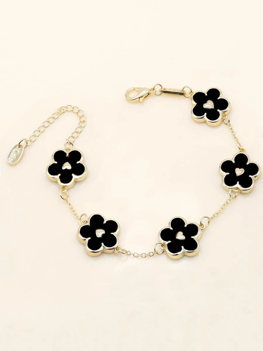 Pulsera con diseño de flor - Negro - Ver 1