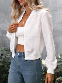 SHEIN LUNE Áo khoác nữ Dây kéo màu trơn Giải trí - trắng - Xem 3