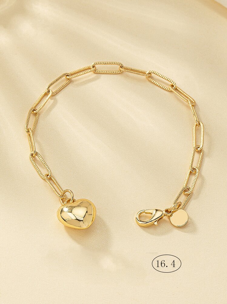 Heart Charm Bracelet - Yellow Gold - View 4