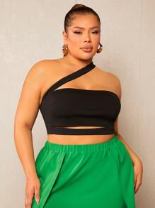 SHEIN SXY 大碼單肩鏤空短款上衣 - 黑色 - 查看 3