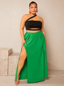 SHEIN SXY 大碼單肩鏤空短款上衣 - 黑色 - 查看 1