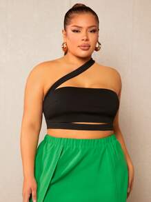 SHEIN SXY 大碼單肩鏤空短款上衣 - 黑色 - 查看 5