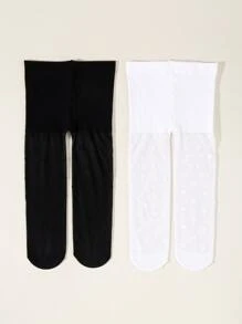 2pairs Baby Solid Tights - Black and White - View 1