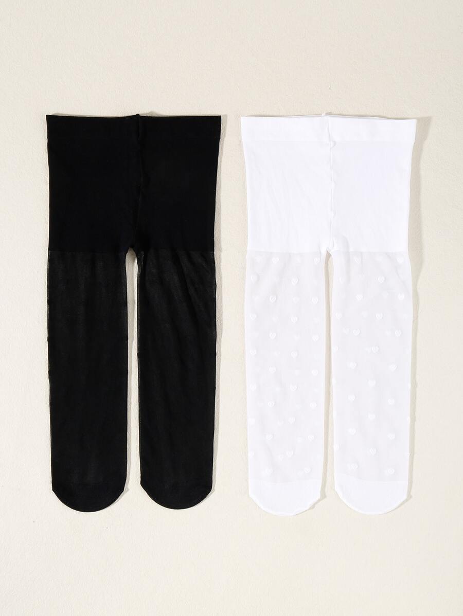 2pairs Baby Solid Tights - Black and White - View 1