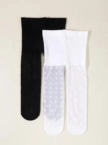 2pairs Baby Solid Tights - Black and White - View 4