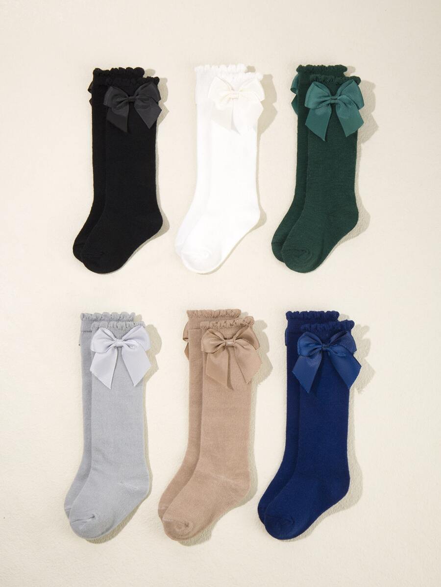 6pairs Baby Bow Decor Socks - Multicolor - View 1
