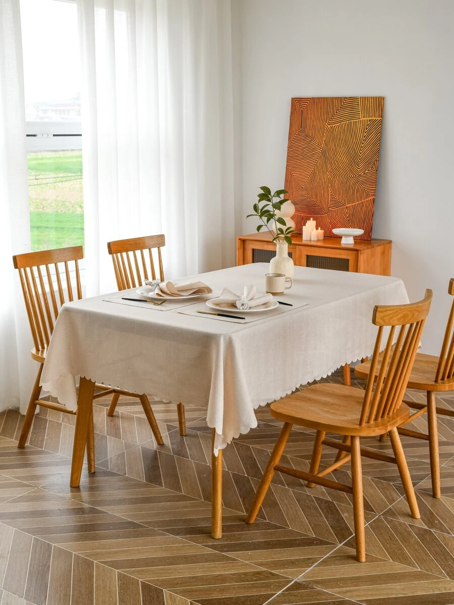 1 Khăn Trải Bàn Màu Be, Tối Giản Polyester Sò Viền Trang Trí Bàn Cho Bàn Ăn - Nhiều màu - Xem 1