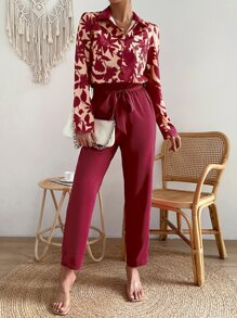 Chiquease Floral Print Shirt & Belted Trousers - Multicolor - View 5
