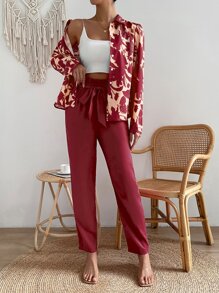 Chiquease Floral Print Shirt & Belted Trousers - Multicolor - View 6