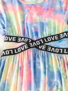 小女童紮染腰部鏤空字母織帶細節洋裝