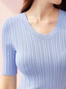 MOTF PREMIUM Đan VISCOSE-BLEND HÀNG ĐẦU - Màu xanh nhạt - Xem 3