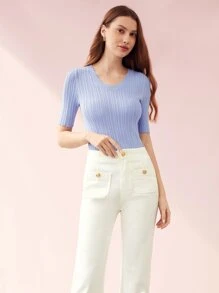 MOTF PREMIUM Đan VISCOSE-BLEND HÀNG ĐẦU - Màu xanh nhạt - Xem 4