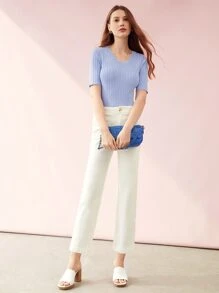 MOTF PREMIUM Đan VISCOSE-BLEND HÀNG ĐẦU - Màu xanh nhạt - Xem 5