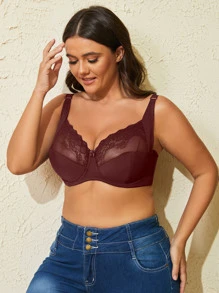 Kích thước lớn Của phụ nữ Siêu mỏng Màu thuần Ren gợi cảm Nghệ Embellished Đồ lót - Màu Đỏ Sâu - Xem 3