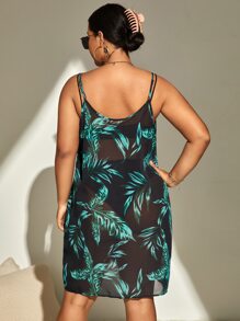 SHEIN Swim Curve Plus Tropical Print Cami Cover Up Dress, For Summer Beach Vacation - Multicolor - View 2
