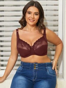 Kích thước lớn Của phụ nữ Siêu mỏng Màu thuần Ren gợi cảm Nghệ Embellished Đồ lót - Màu Đỏ Sâu - Xem 5