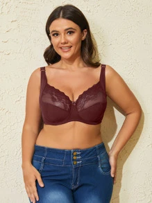 Kích thước lớn Của phụ nữ Siêu mỏng Màu thuần Ren gợi cảm Nghệ Embellished Đồ lót - Màu Đỏ Sâu - Xem 6