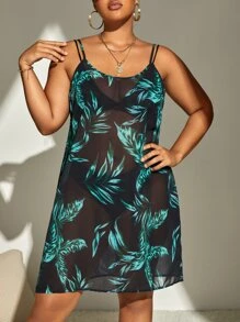SHEIN Swim Curve Plus Tropical Print Cami Cover Up Dress, For Summer Beach Vacation - Multicolor - View 3