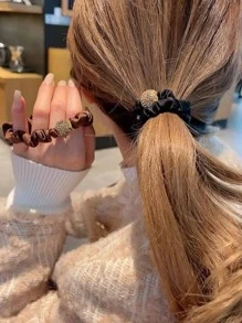 4 Cái/bộ Dây Buộc Tóc Màu Trơn In Da Báo Phụ Kiện Tóc - Nhiều màu - Xem 2