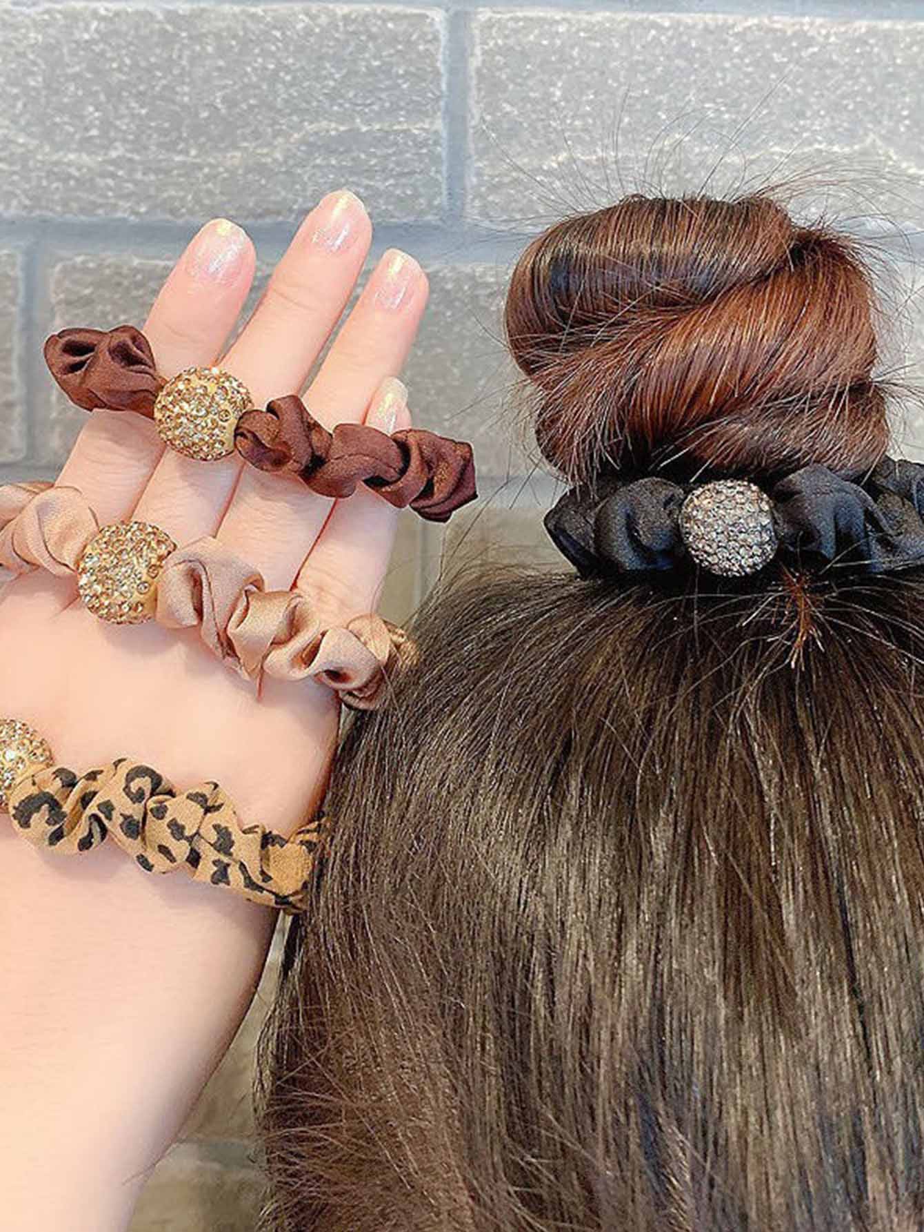 4 Cái/bộ Dây Buộc Tóc Màu Trơn In Da Báo Phụ Kiện Tóc - Nhiều màu - Xem 4
