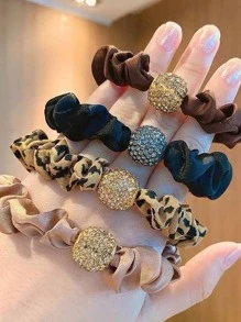 4 Cái/bộ Dây Buộc Tóc Màu Trơn In Da Báo Phụ Kiện Tóc - Nhiều màu - Xem 6