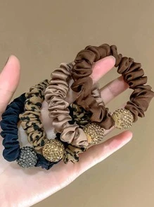 4 Cái/bộ Dây Buộc Tóc Màu Trơn In Da Báo Phụ Kiện Tóc - Nhiều màu - Xem 7