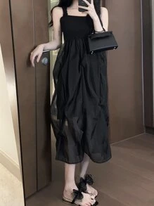 Vestido de tirantes unicolor - Negro - Ver 1