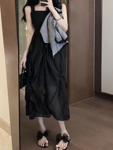 Vestido de tirantes unicolor - Negro - Ver 3