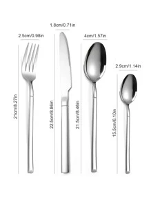 4/16pcs Stainless Steel Cutlery Set, Knight Series Western Steak Knives, Forks & Spoons, Suitable For Restaurants, Hotels, Weddings, Festive Gifts ,Kitchen,Christmas Gift - Silver - View 3